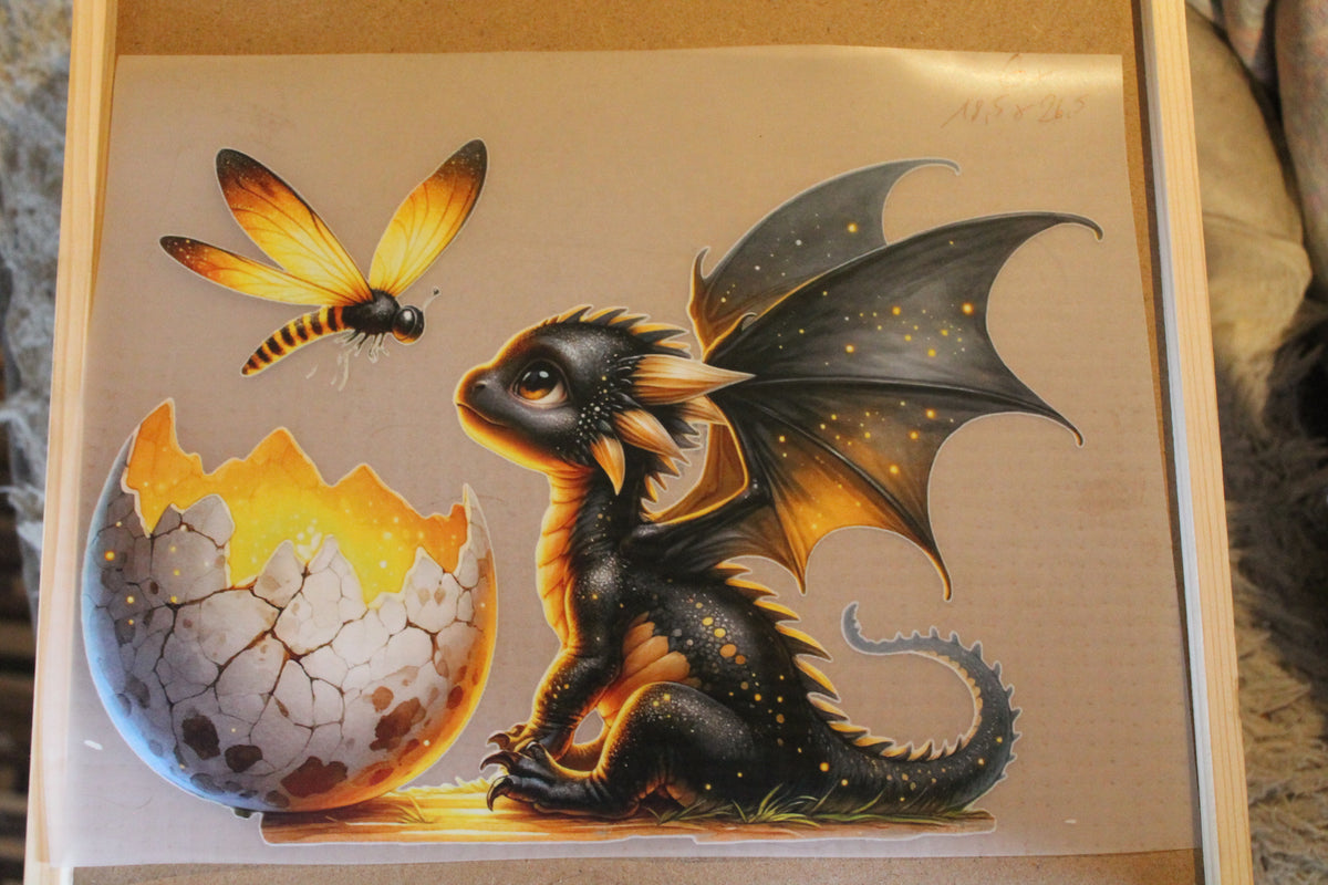 Drache mit Ei und Schmetterling , groß